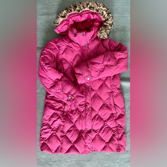 Petite Lands' End Faux-Fur Hood Down Winter Coat Size L/P 14-16 - Picture 1 of 16